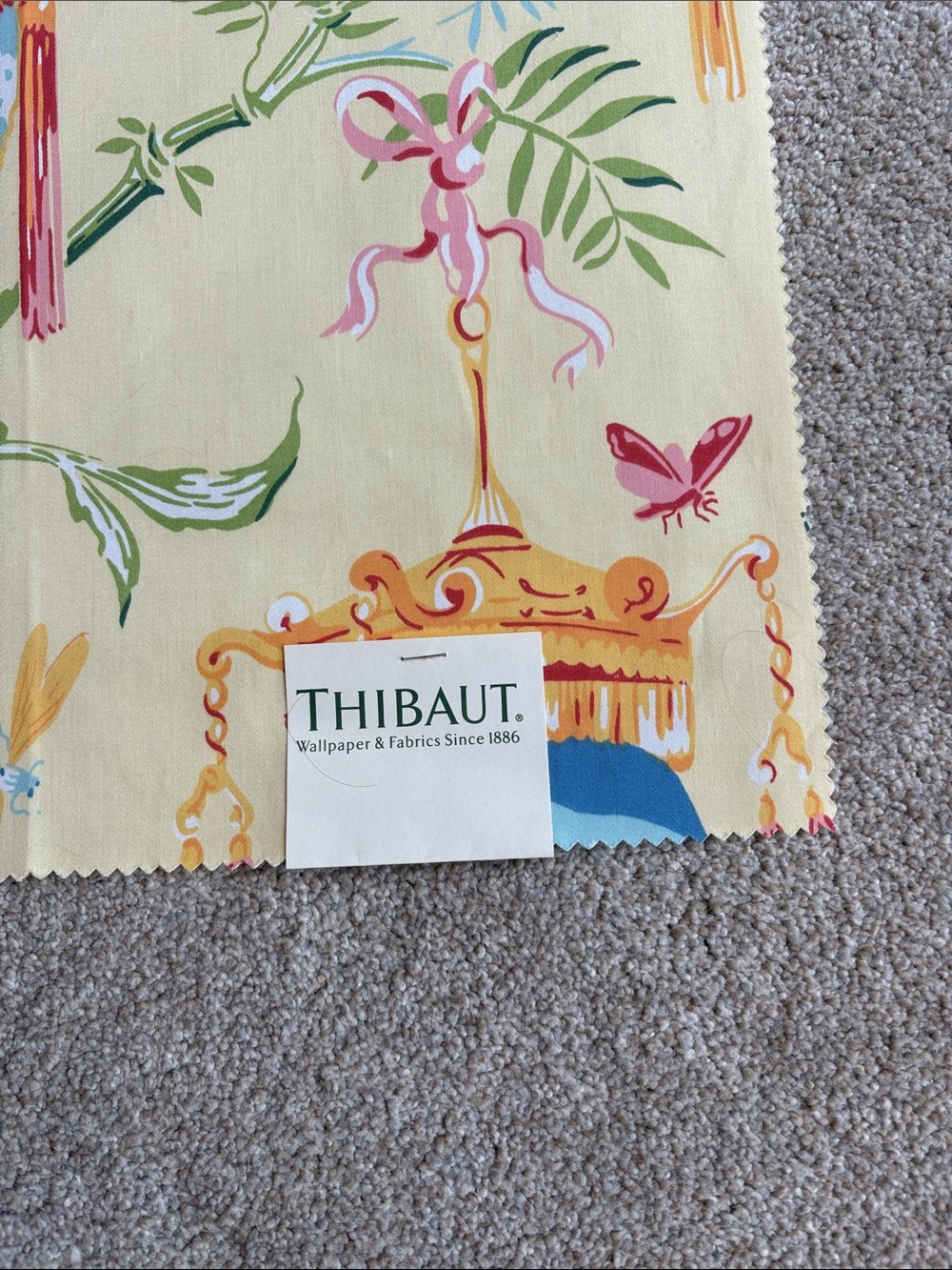 Thibaut Designer Fabric 26" Square Cotton Sateen Asian Lantern Theme in Yellow